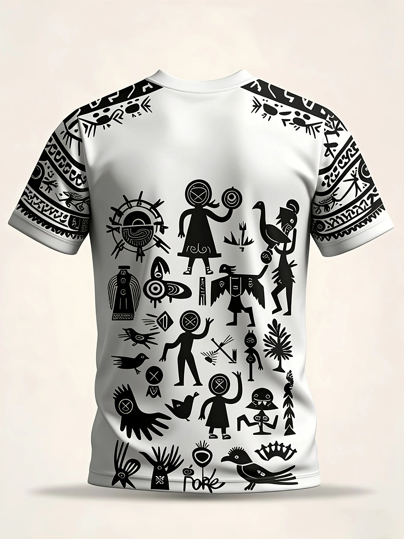 MEXICAN TRIBAL ART T-SHIRT ON WHITE BACKGROUND BLACK PATTERN  AZTEC SYMBOL PATTERN YOUTH FOOTBALL GAME UNIFORM OUTDOOR SPORTS