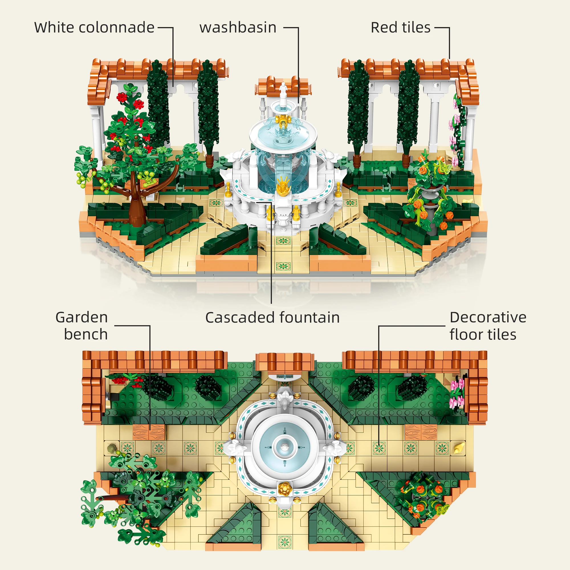 ชุดตัวต่อโมเดลสวนน้ำแบบโมดูลาร์ MOC Street View ของเล่นตัวต่อขนาดเล็ก ตกแต่งโต๊ะทำงาน ของขวัญคริสต์มาสสำหรับเด็ก
