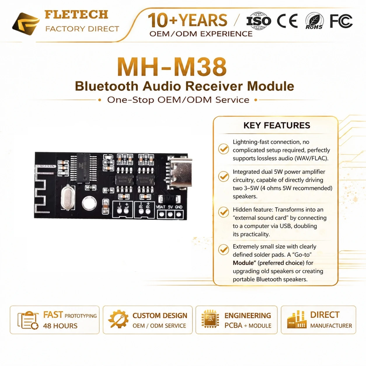 Módulo MH-M18, Placa Decodificadora MP3, Bluetooth 4.2 5.0, Módulo de Audio, Placa Receptora MP3, Módulo de Sonido Estéreo Inalámbrico con Puerto Tipo-C