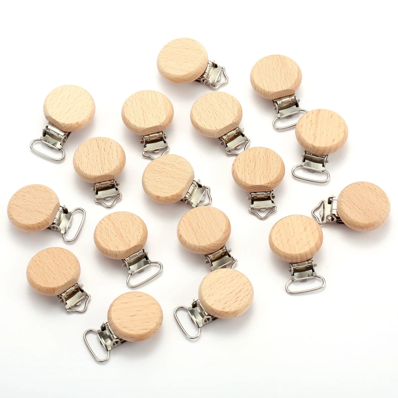 10Pcs Wooden Baby Pacifier Holder Metal Clip Beech Baby Pacifier Clips Chain Accessories Wooden Teether Toy BPA Free