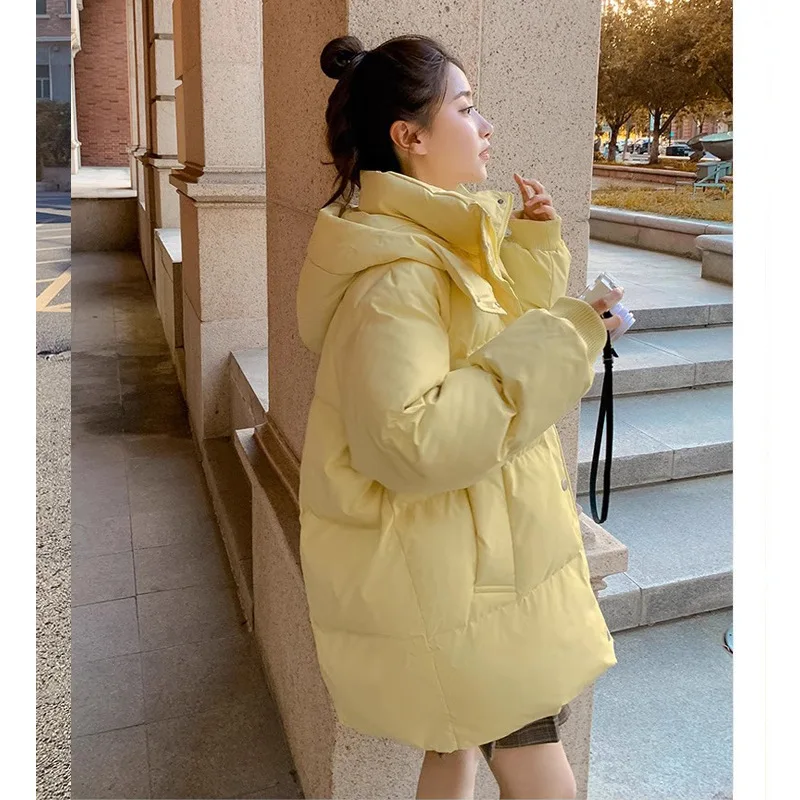 Korean Winter Parka Women\'s Jackets Solid Color Coat For Fashion Warm Big Pocket Hooded Loose Female Casual Parkas abrigo mujer