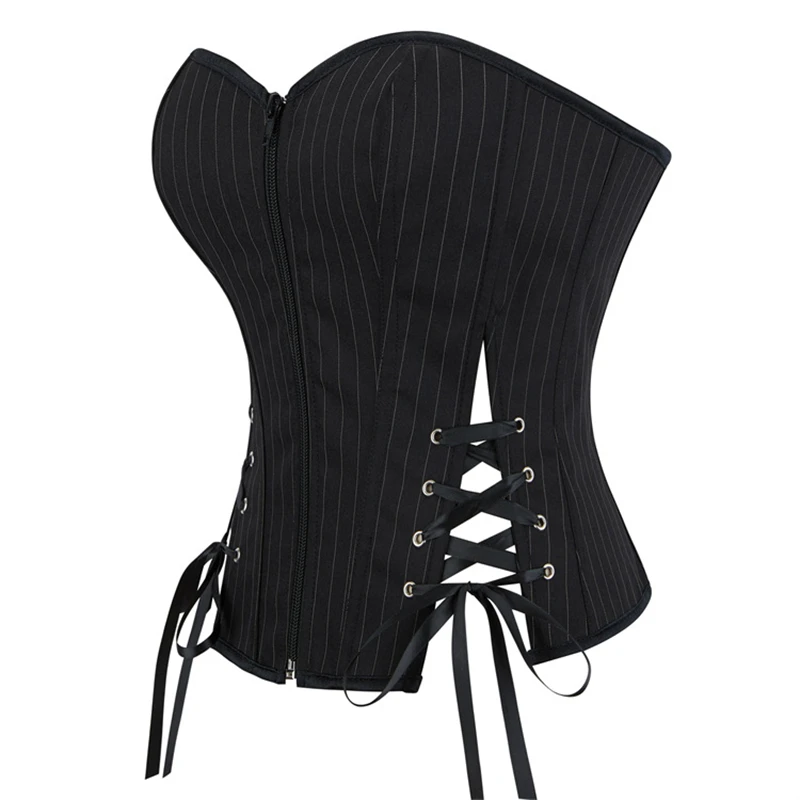 

Женский черный полосатый корсет-бюстье для офиса, сексуальный готический корсет и бюстье, корректирующий фигуру в форме песочных часов, корсет-корсетт