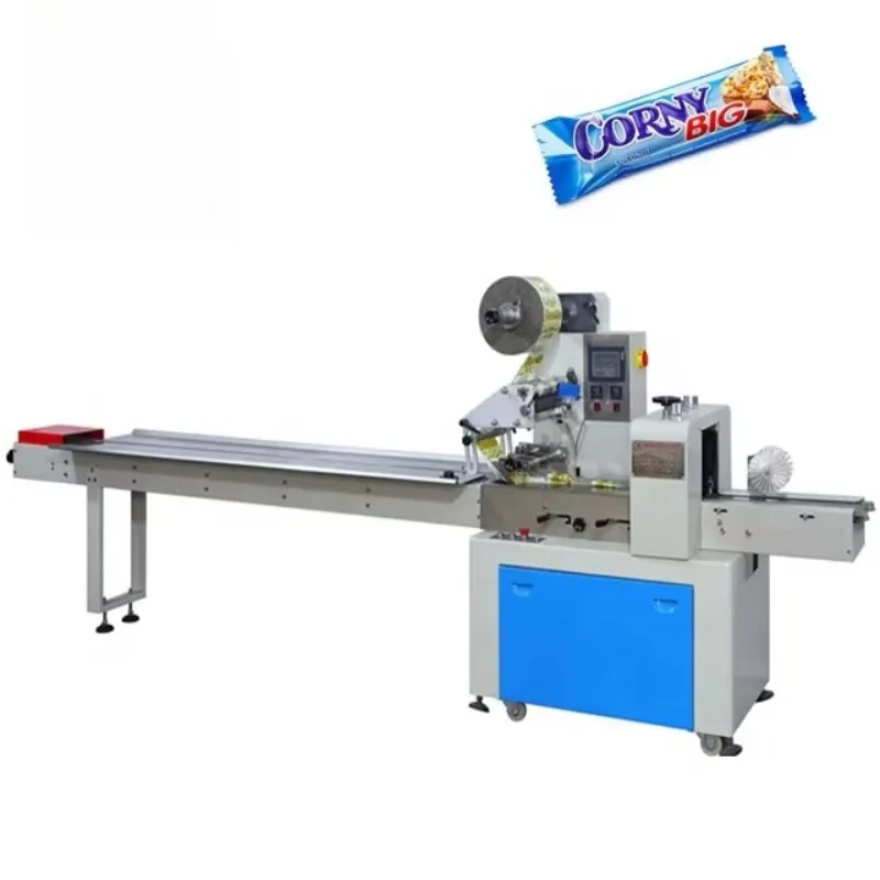PLC Control Date Ball Protein Bar Automatic Horizontal Wrapper Pillow Packing Machine Cookie Cake Flow Wrapping Machine Custom