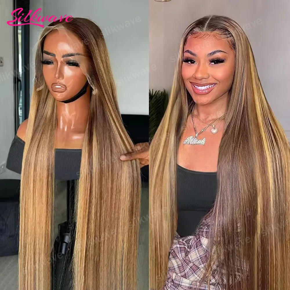 

200 Density Highlight Wigs 100% Bone Straight Human Hair 13x6 Hd Lace Frontal Wig For Women 4/27 Colored Blonde Wigs Pre Plucked