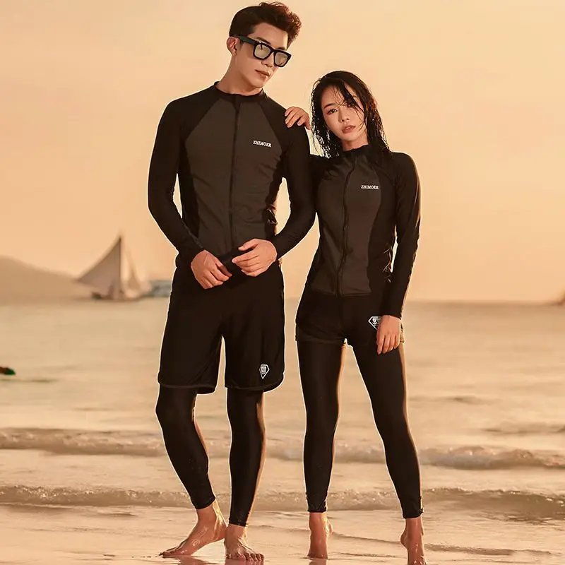 Multi Pieces Rash Guard Couples Swimsuit Swimwear 2024 New Korean Long Sleeve Bathing Suits Surfing Long Pant Dropship