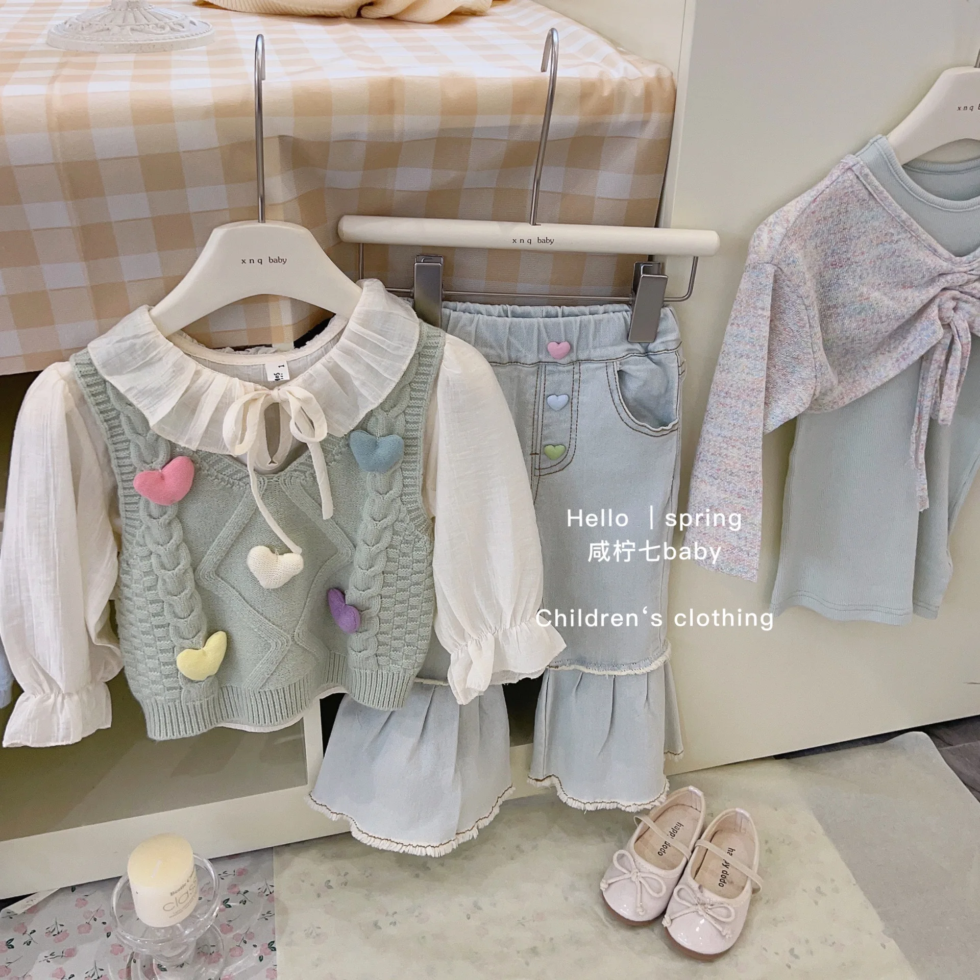 2025 new children's spring and autumn Korean version vest shirt jeans girl baby spring children's wear 1-9Y Girls' spring set