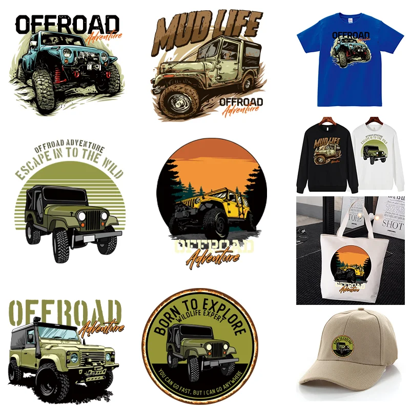 Off road pickup truck outdoor sports Heat-Adhesive Patches For Clothes DIY Vinyl Pattern transfers stickers for clothing