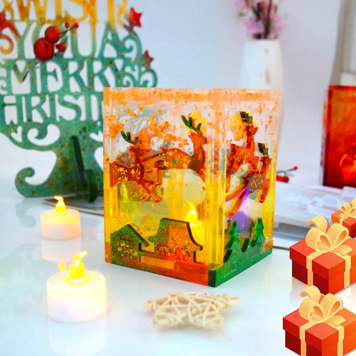 قالب سيليكون الراتنج - لوحة حائط ثلاثية الأبعاد على شكل رجل ثلج مع قالب عرض قابل للفتح للشموع التي تصنعها بنفسك والحرف اليدوية من راتنجات الجبس والإيبوكسي | دائم #3