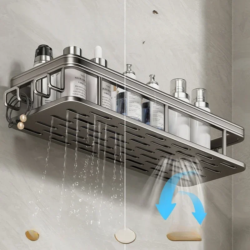 Bathroom Square Basket Suction Wall Space Aluminum Shower Room Rectangular Perforation-free Bathroom Corner Shelf