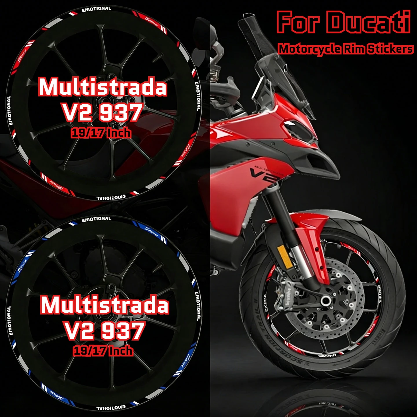 

Для Ducati Multistrada V2 937 Multistrada937, 19/17-дюймовые наклейки на обод мотоцикла, светоотражающие наклейки на колеса, водонепроницаемые наклейки ADV
