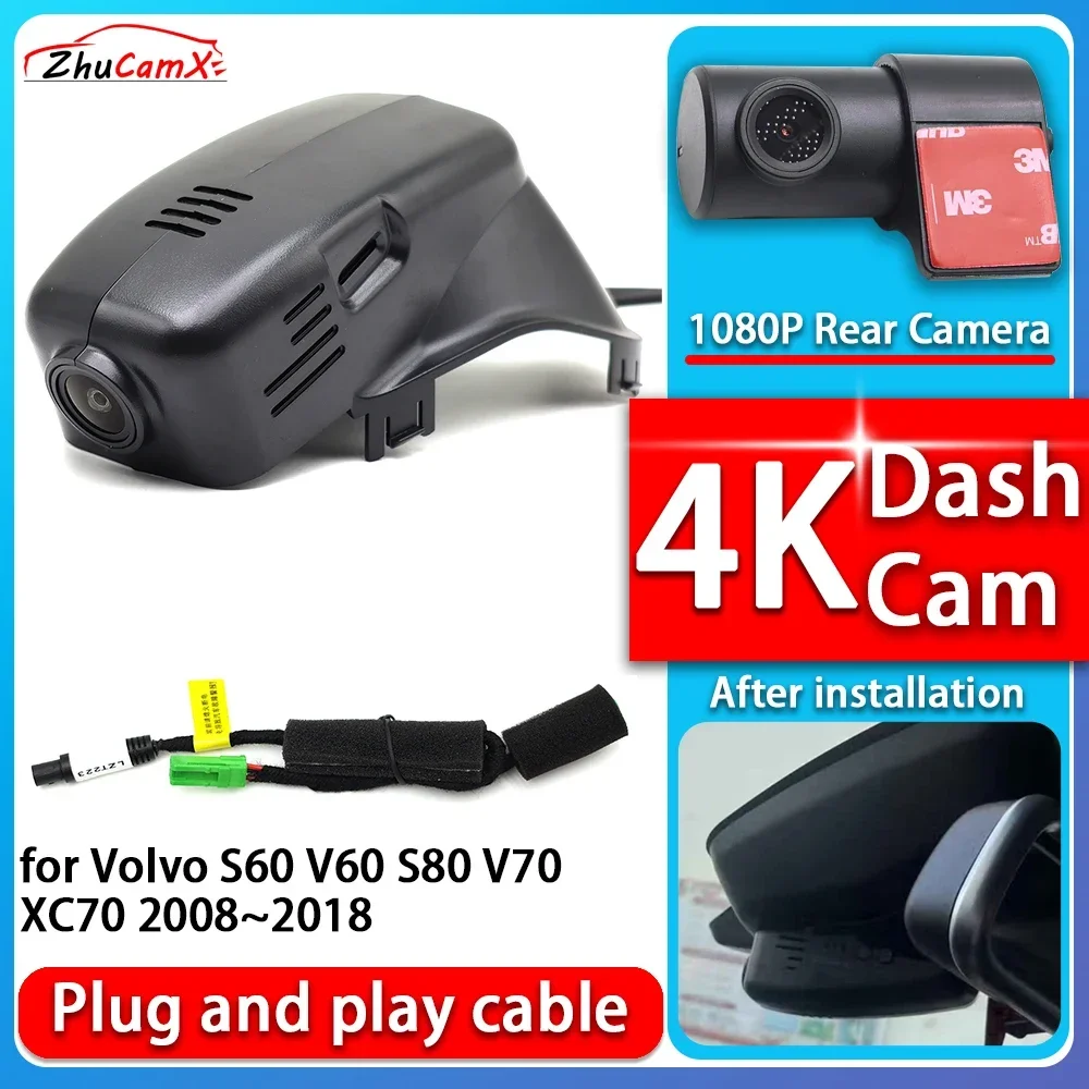 

4K 2160P Plug and Play Dash Cam Video Night Vision for Volvo S60 V60 S80 V70 XC70 2008~2018