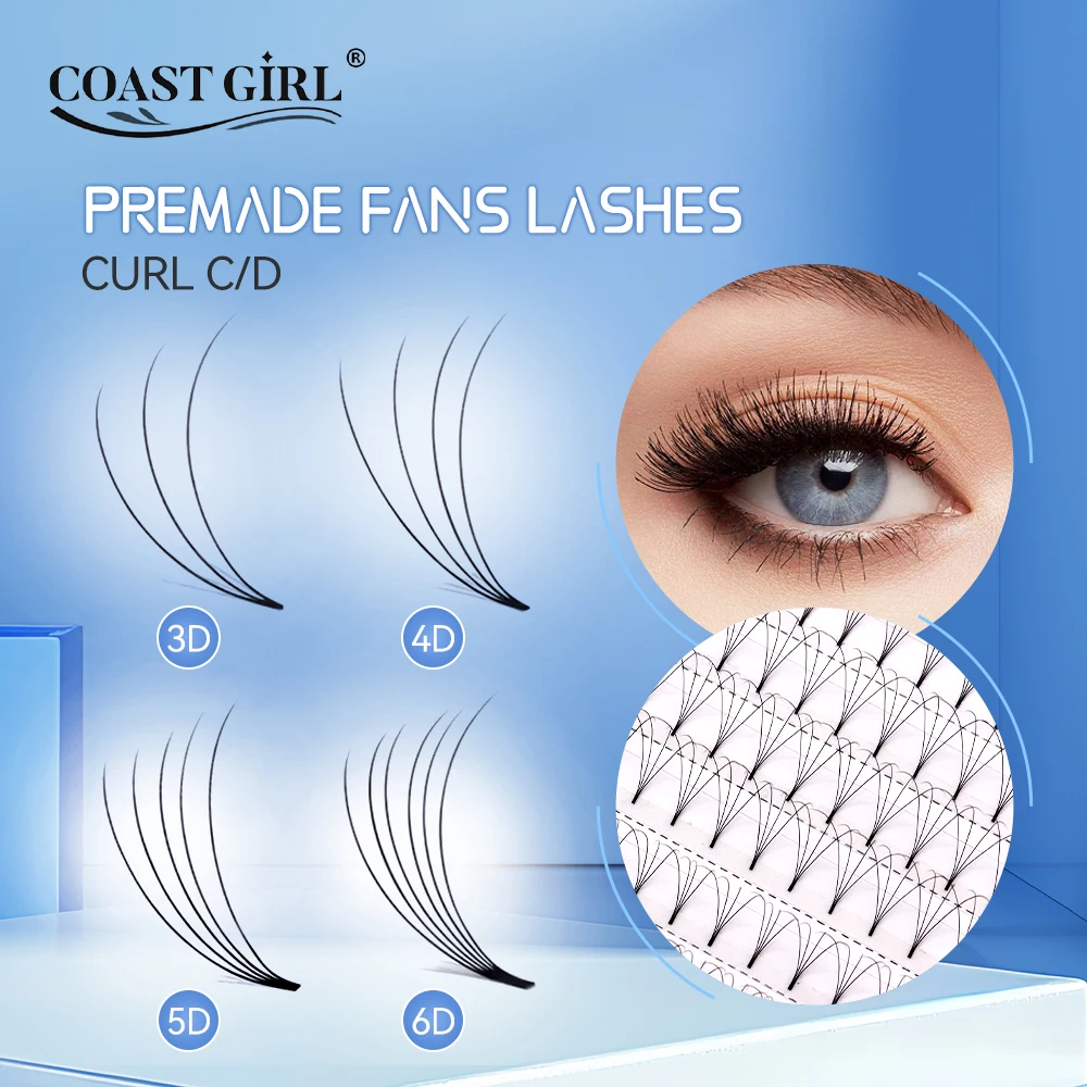 COAST GIRL Short Stem Premade Volume Fans 0.07/0.10 3D/4D/5D/6D Russian Eyelash Extension False Mink Eyelash Extension