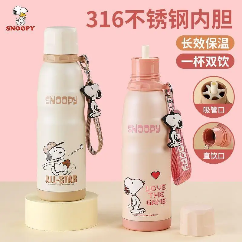 New Snoopy Cartoon Cute Sports Kettle Children's Thermos Cup Student Straw Large Capacity Kettle Cup Toys for Girls