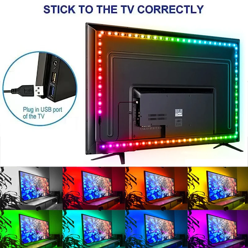 Tira de luces LED para retroiluminación de TV, cinta de diodo Flexible, RGB 5050 regulable, USB, Bluetooth, Control por aplicación