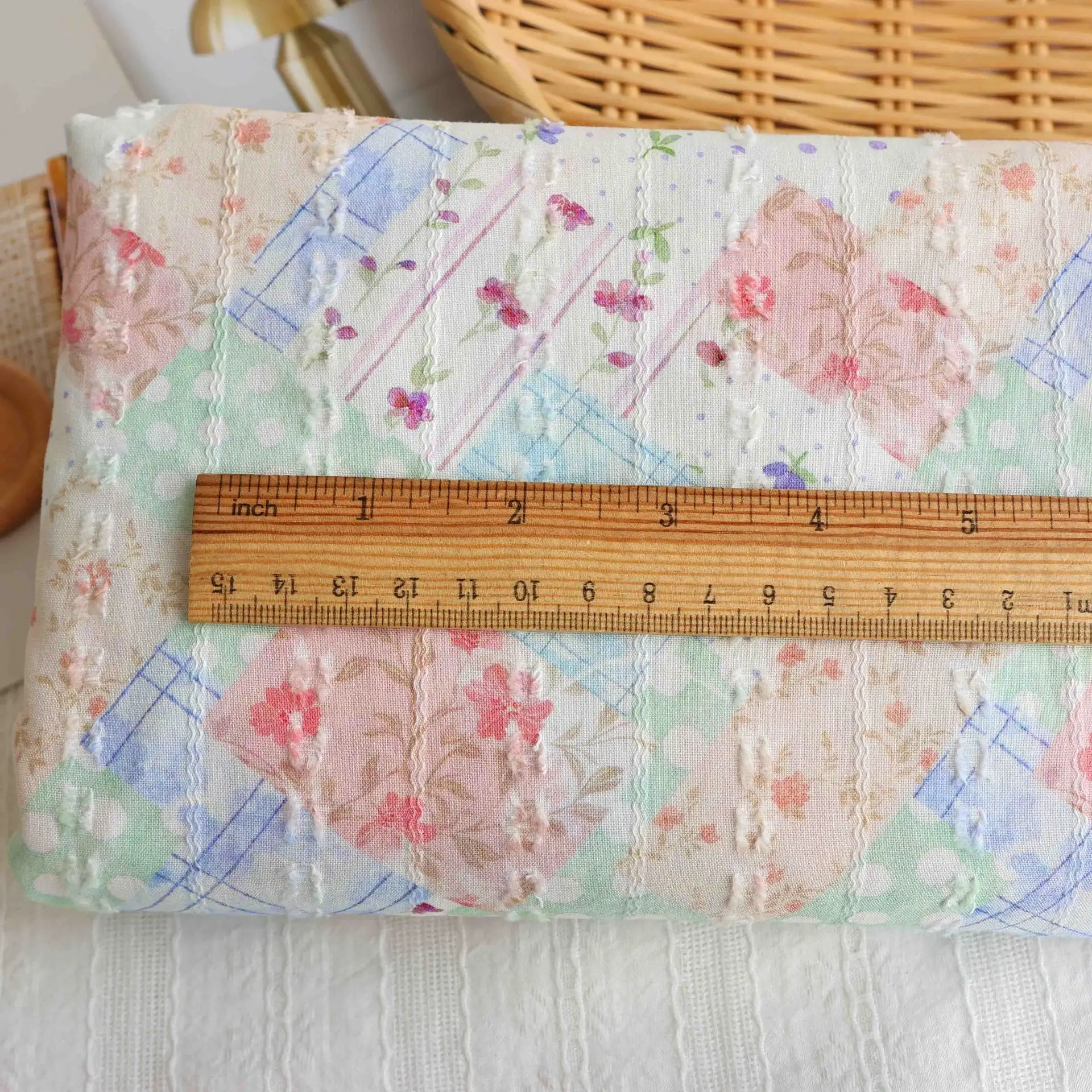 145x50cm Ethnischer Stil Kleines Blumenmuster 100% Baumwolle Gestreifter Jacquard-Stoff für Kinderkleidung Vorhänge Heim-DIY Nähen Handwerk – Detail 6