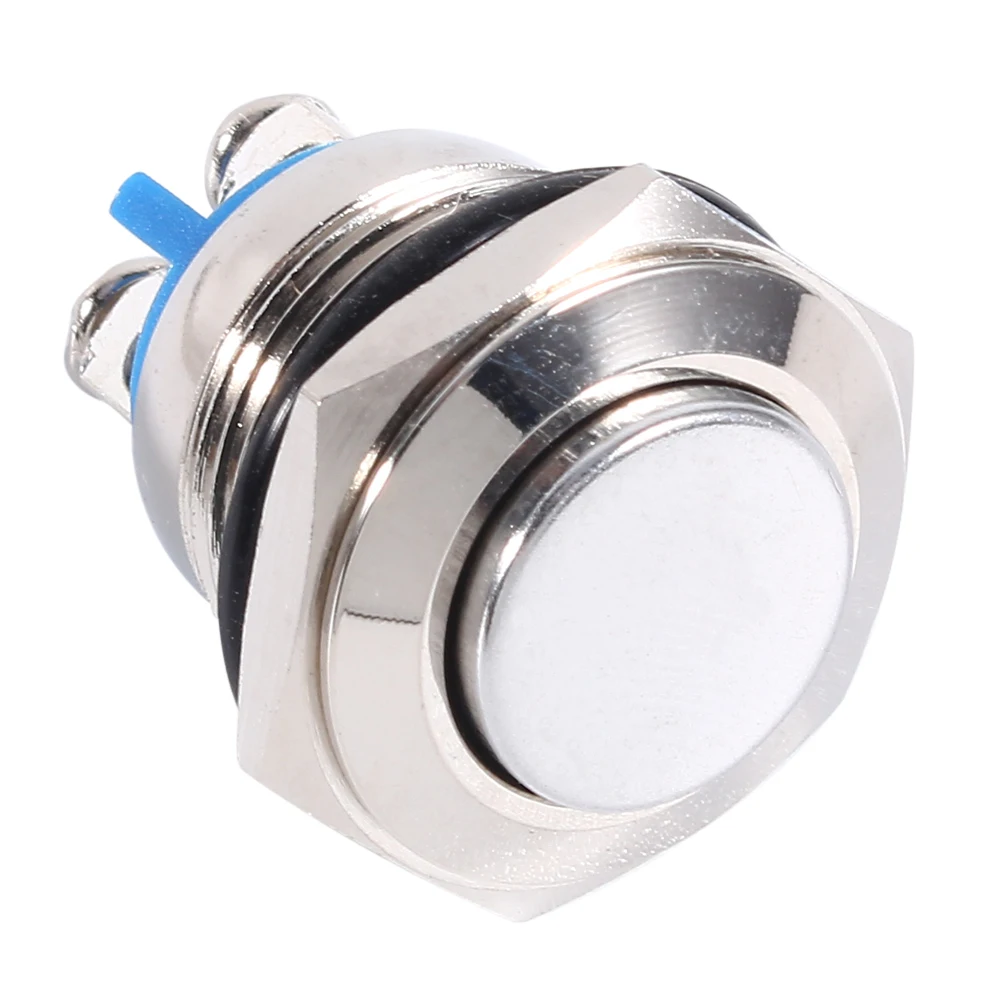 High Flush  Start Round Button  12V 16mm Car Waterproof Momentary Metal Push Button ON OFF Horn  Silver