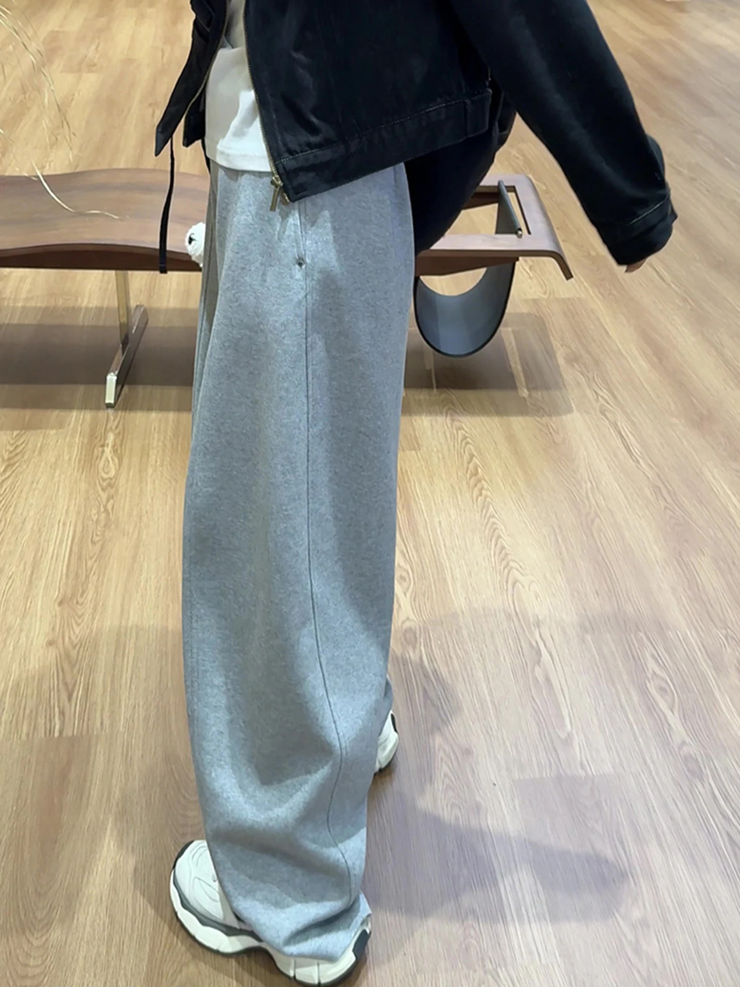 Faionable pantalones sueltos de pierna ancha Color puro Spor pantalones casuales coreano Sle corte recto l cintura para ir al trabajo amigable