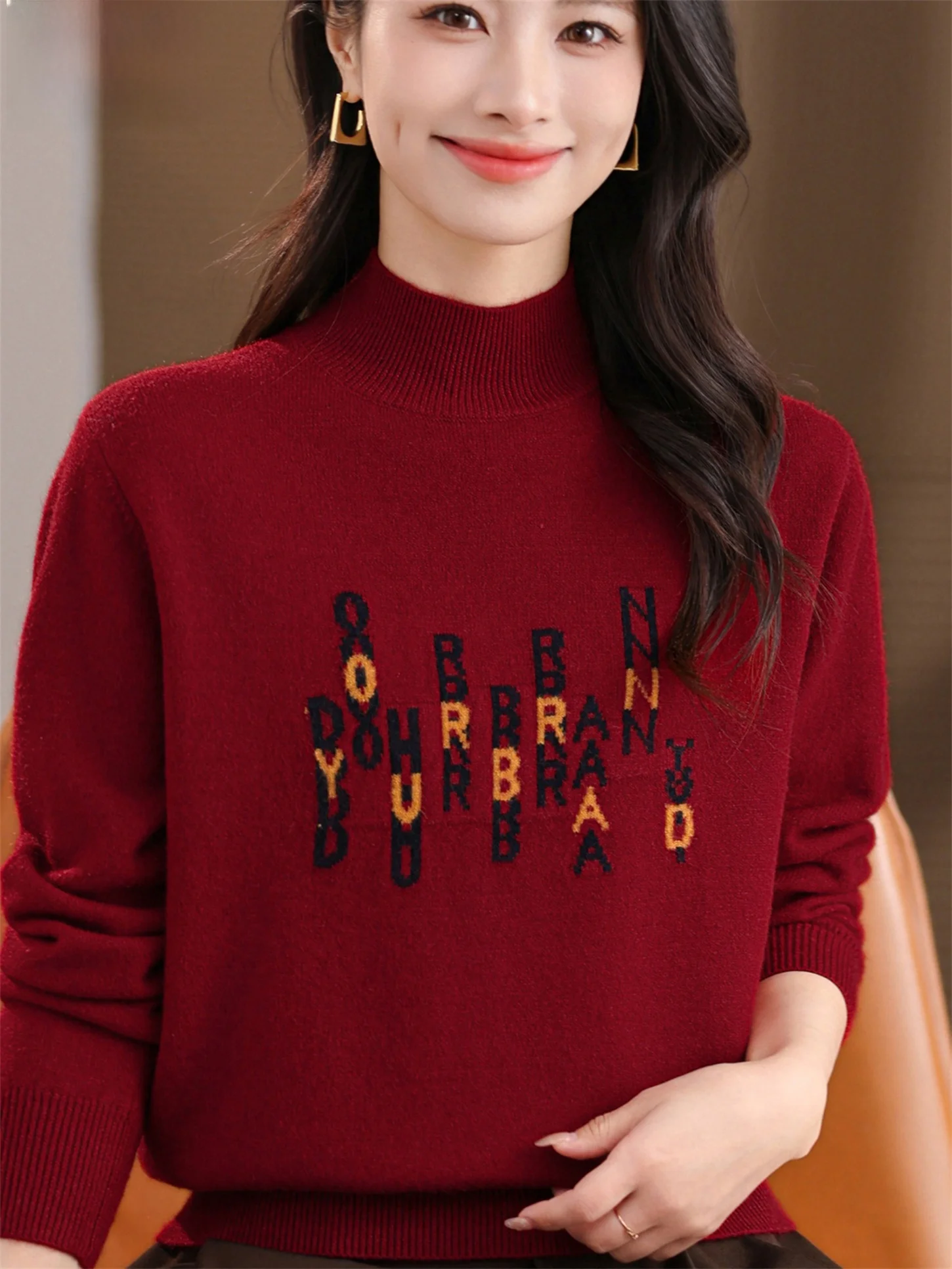 

Удобная шерстяная основа irt Letter f-High Collar Свободный крой Теплый топ для женщин среднего возраста и ly Осень Зима Новинка ...