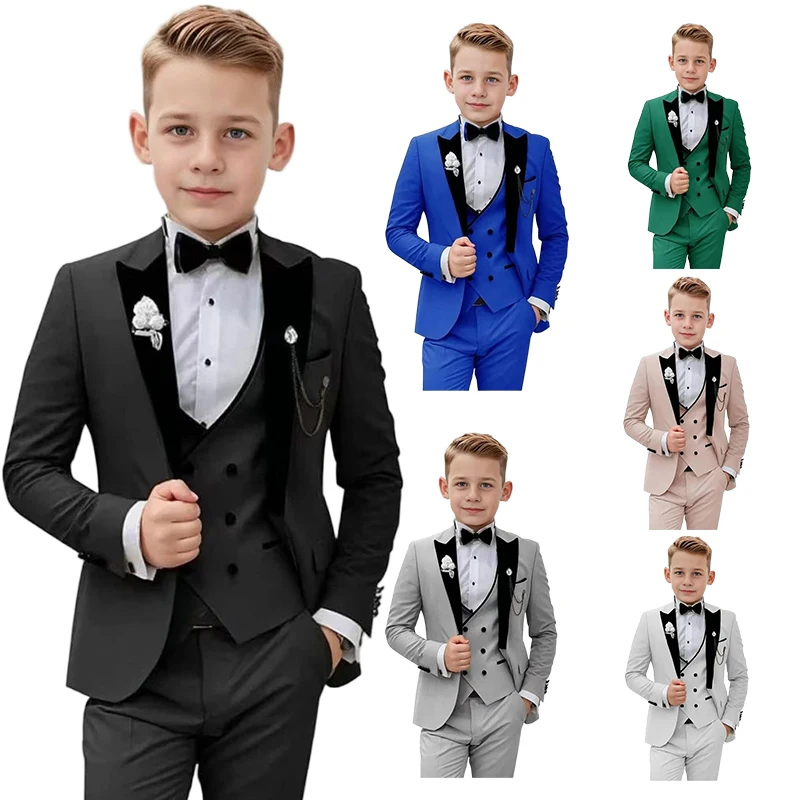 

Kids Tuxedo Suit Elegant Children Suit Set for Boys 3-16 Years 3 Piece Wedding Birthday Party Suit Set Graduation Boys Suit