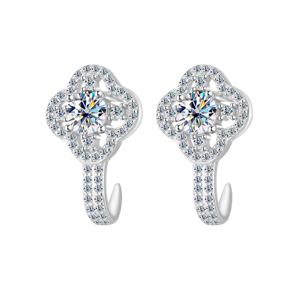 

1cttw D Color Moissanite Clover Stud Earrings Women 925 Sterling Silver Fine Jewelry Plated White Gold Pass Tester with Gra Gift