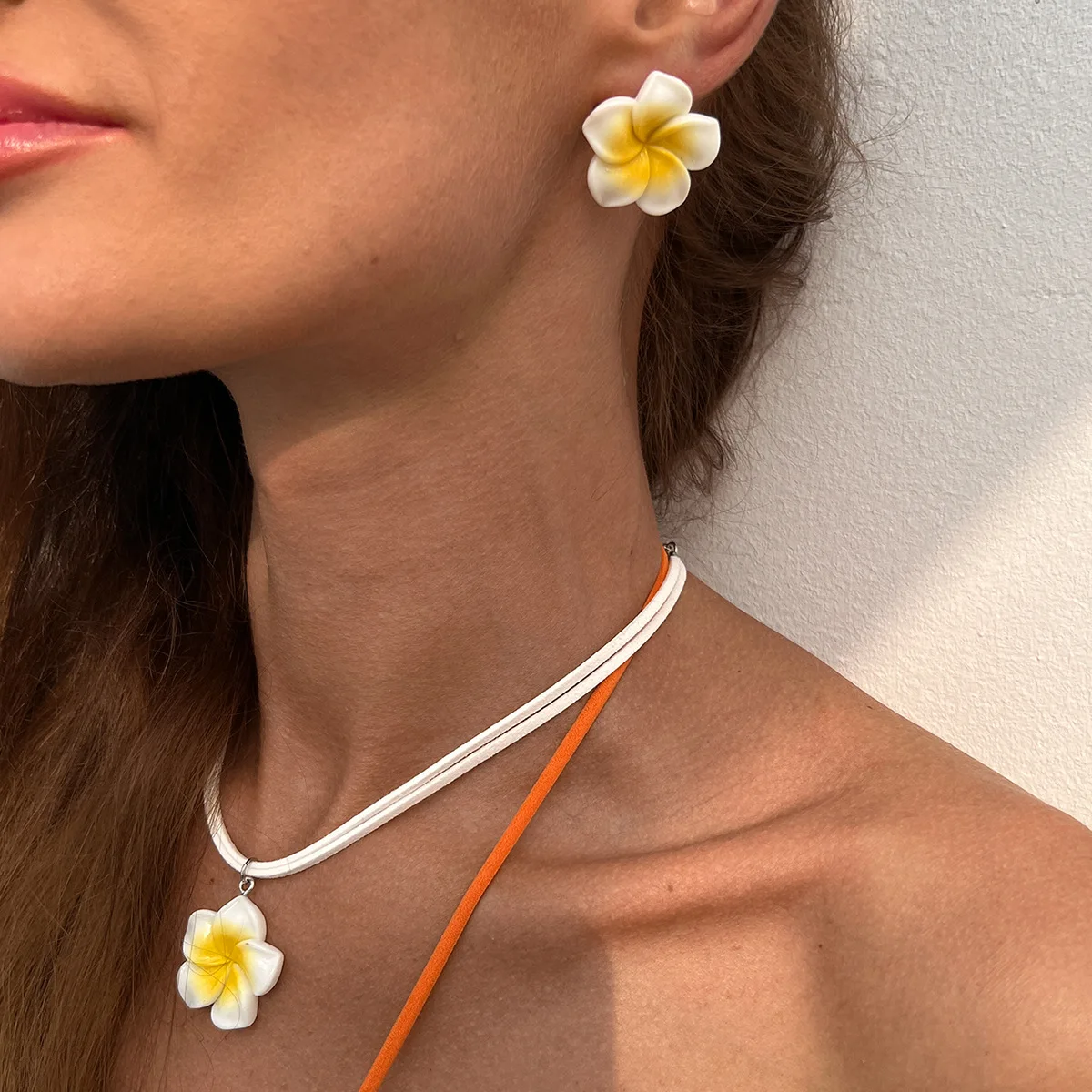 Meetvii Dopamine Egg Flower Earrings Necklace Set for Women Sweet Korean Velvet Rope Choker Bohemia Style Jewelry Set