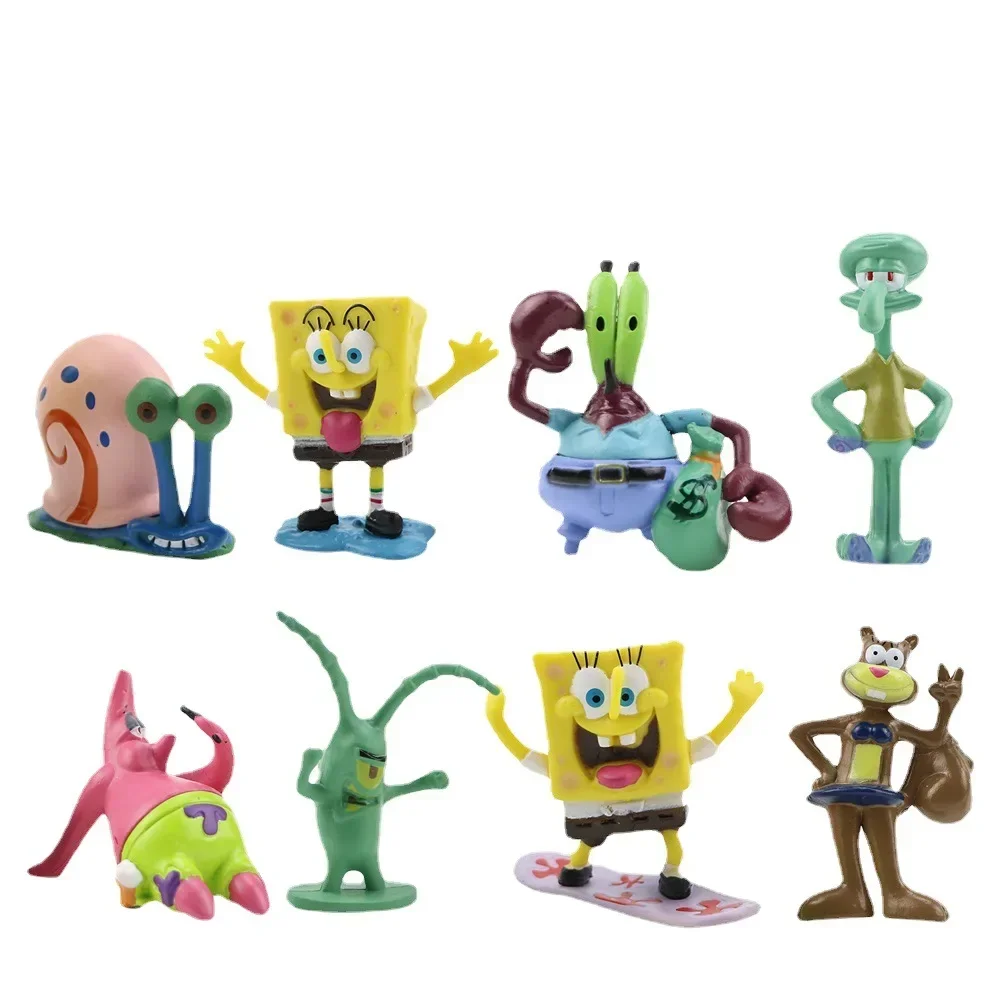 8pcs Sponges Bobs Patrick Star Figure Toys Animation Kawaii Cartoon Sponge Bobs Bobs Figure Toys for Children Xmas gift