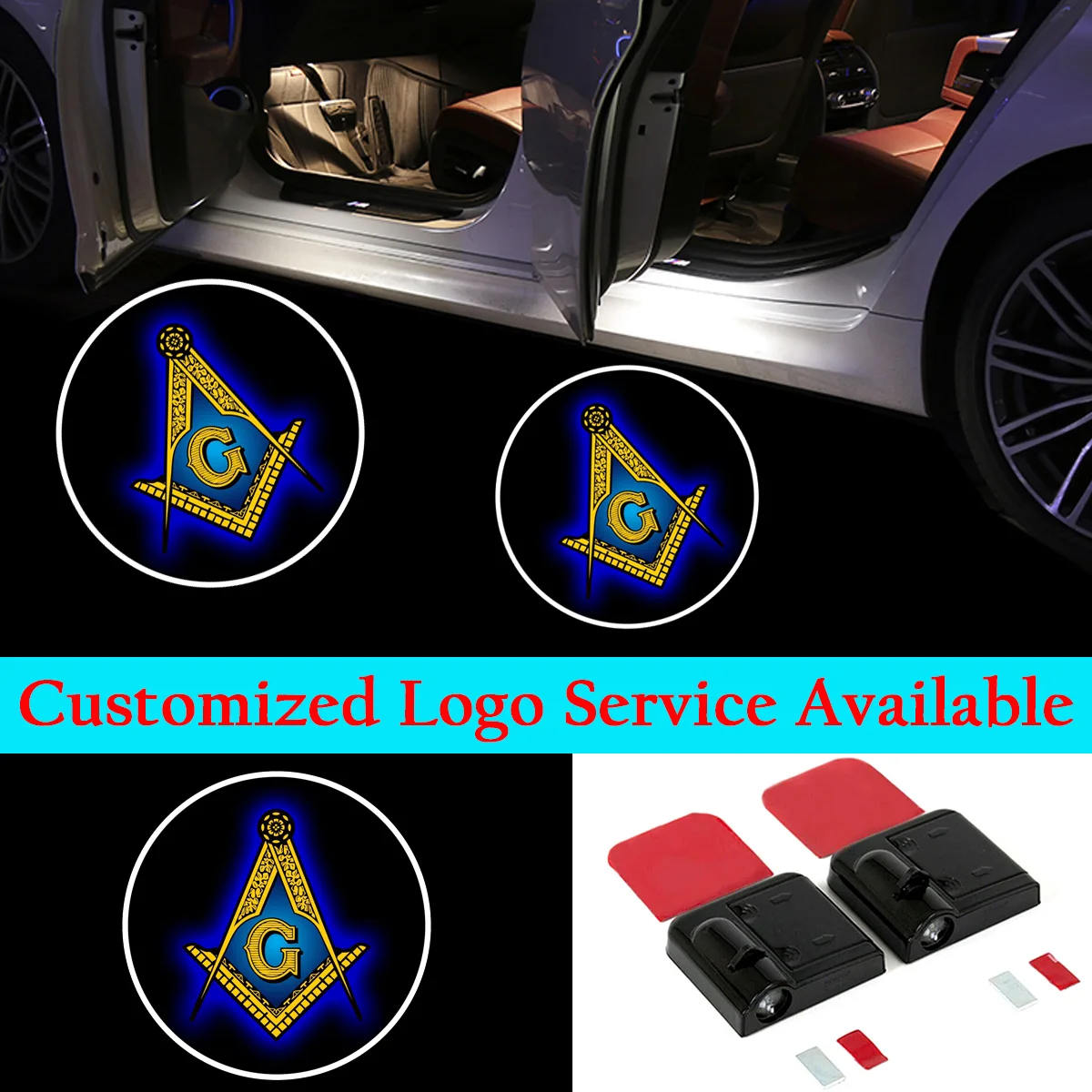 

2x Masonic Freemason Car Door Logo Lights Freemasonry Wireless Welcome Courtesy Door LED Light Ghost Shadow Projector Light