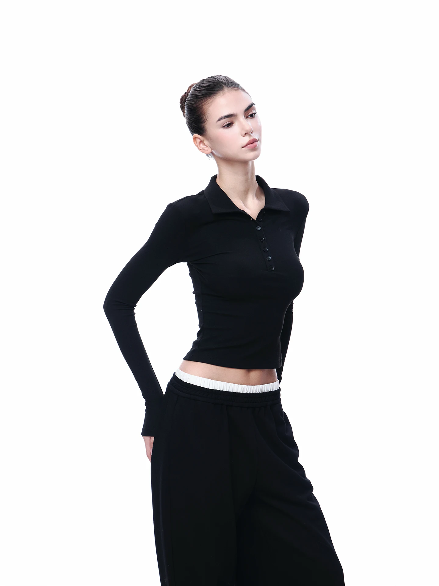 

JLAUNT Black Long Sleeve Short T-Shirt Women's Slim Fit Inner Wear Shoulder Appropriate American Style Sexy Top Casual Wear