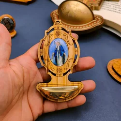 Italian Olive Wood Cross Virgin Mary Holy Water Pool /Basin/Font 9x5.5cm Articulos Religiosos Catolico