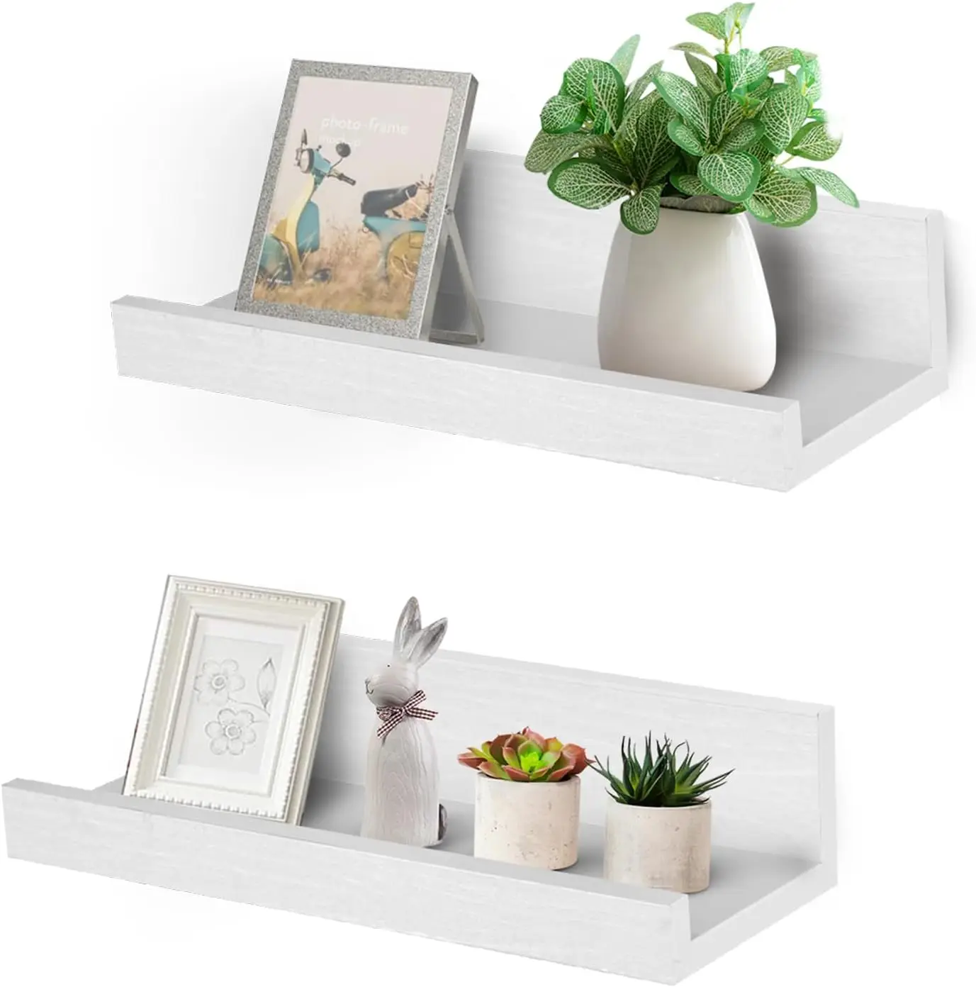 

Set of 2 White Floating Wall Shelves with Lip for Office, Bathroom, Bedroom, Living Room, Kitchen