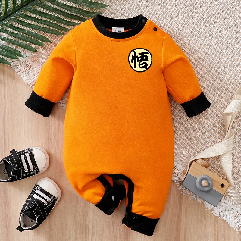 Newborn Baby Anime Style Children Long Sleeve Cotton Bodysuit, 0-18M orange Spring and autumn boys' and girls' baby pajamas