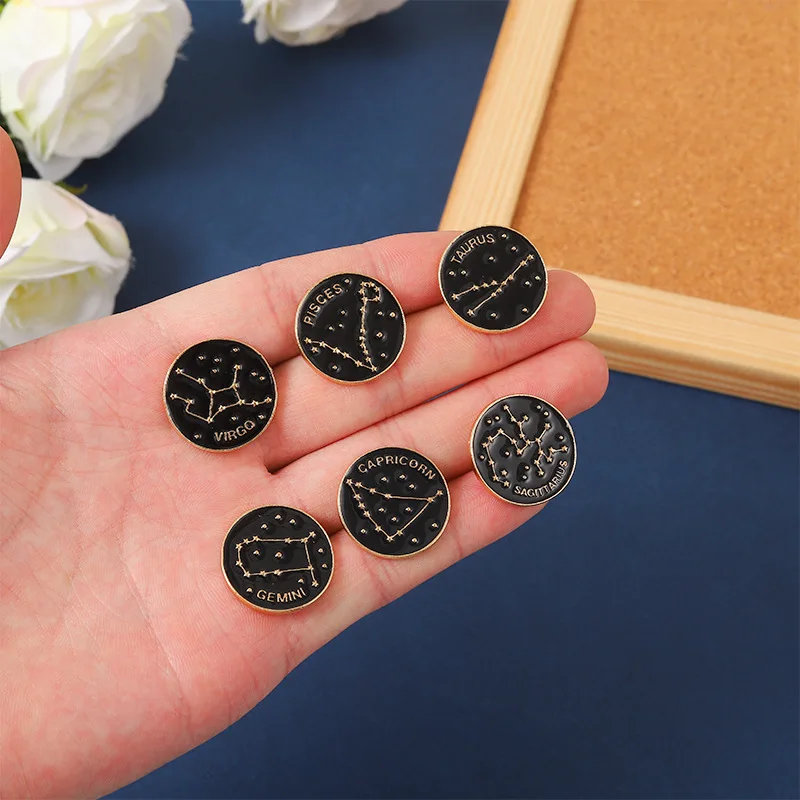 Constellations Enamel Pins Custom Aries Scorpio Gemini Libra Pisces Leo Taurus Cancer Brooches Lapel Badge Fashion Jewelry Gifts