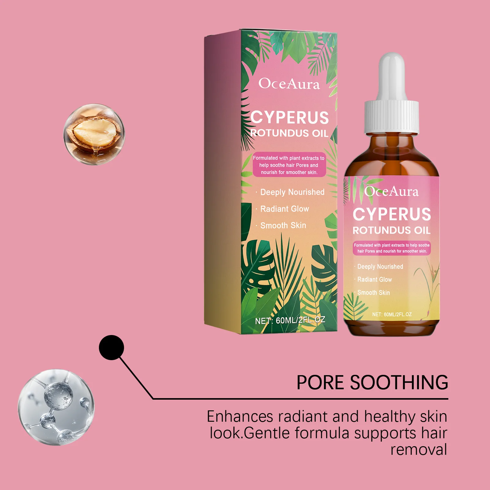 Inhibit Hair Growth Cyperus Rotundus Oil Reduce Hair Slow Regeneration Hair Removal Soothing Moisturizing Smooth Skin Care 60ml