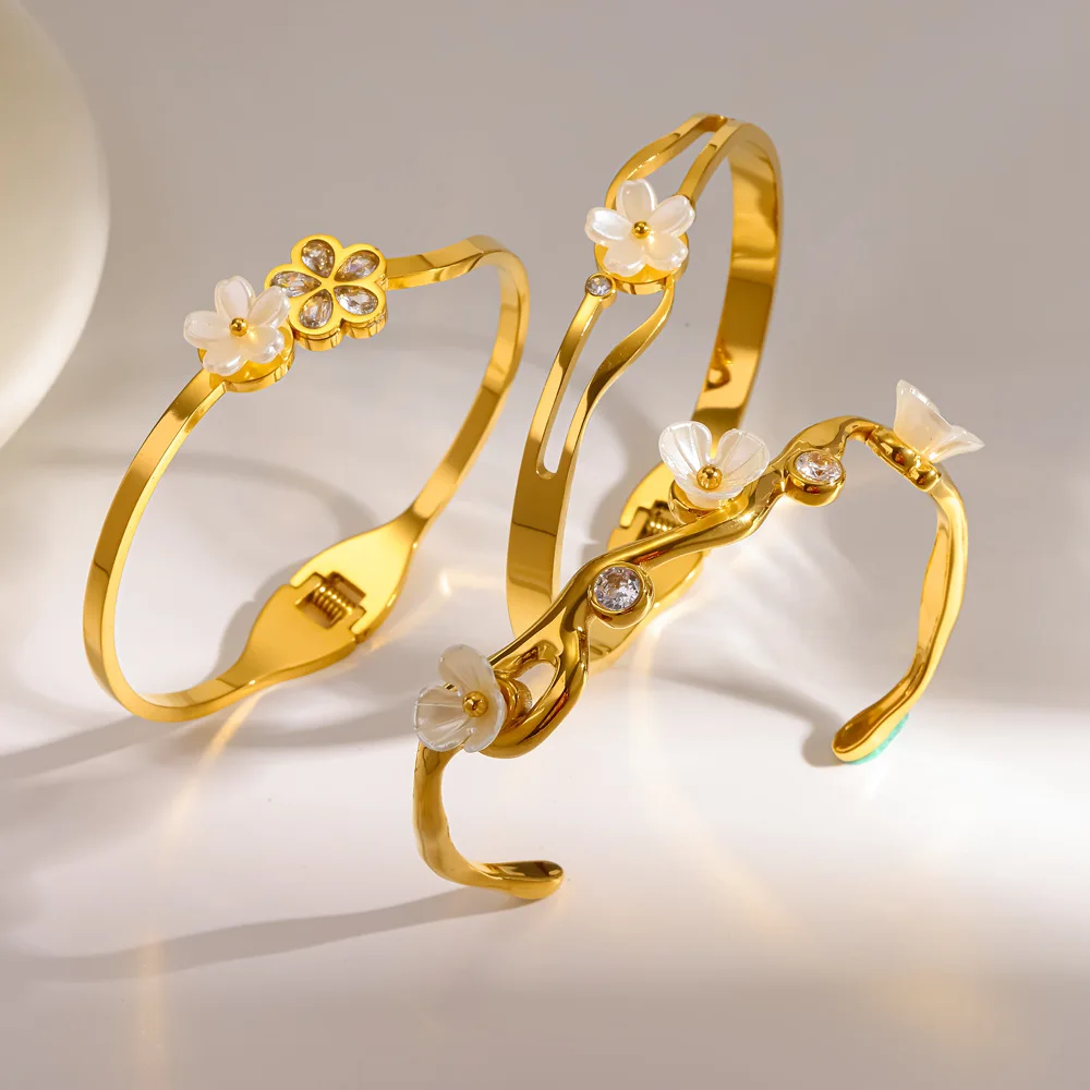 

Stainless Steel Bracelets for Women 18K Gold Color Sweet Flower Branch Open Cuff Bangle Wristband Waterproof Charms Jewelry Gift