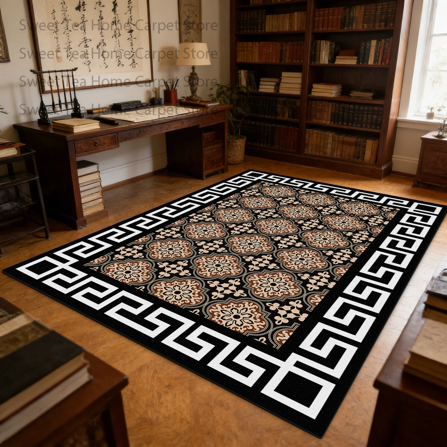 New Chinese Retro Living Room Luxury Carpet Decoration Machine Washable Antiskid Study Tables Rug Soft Plush Bedroom Bedside Mat