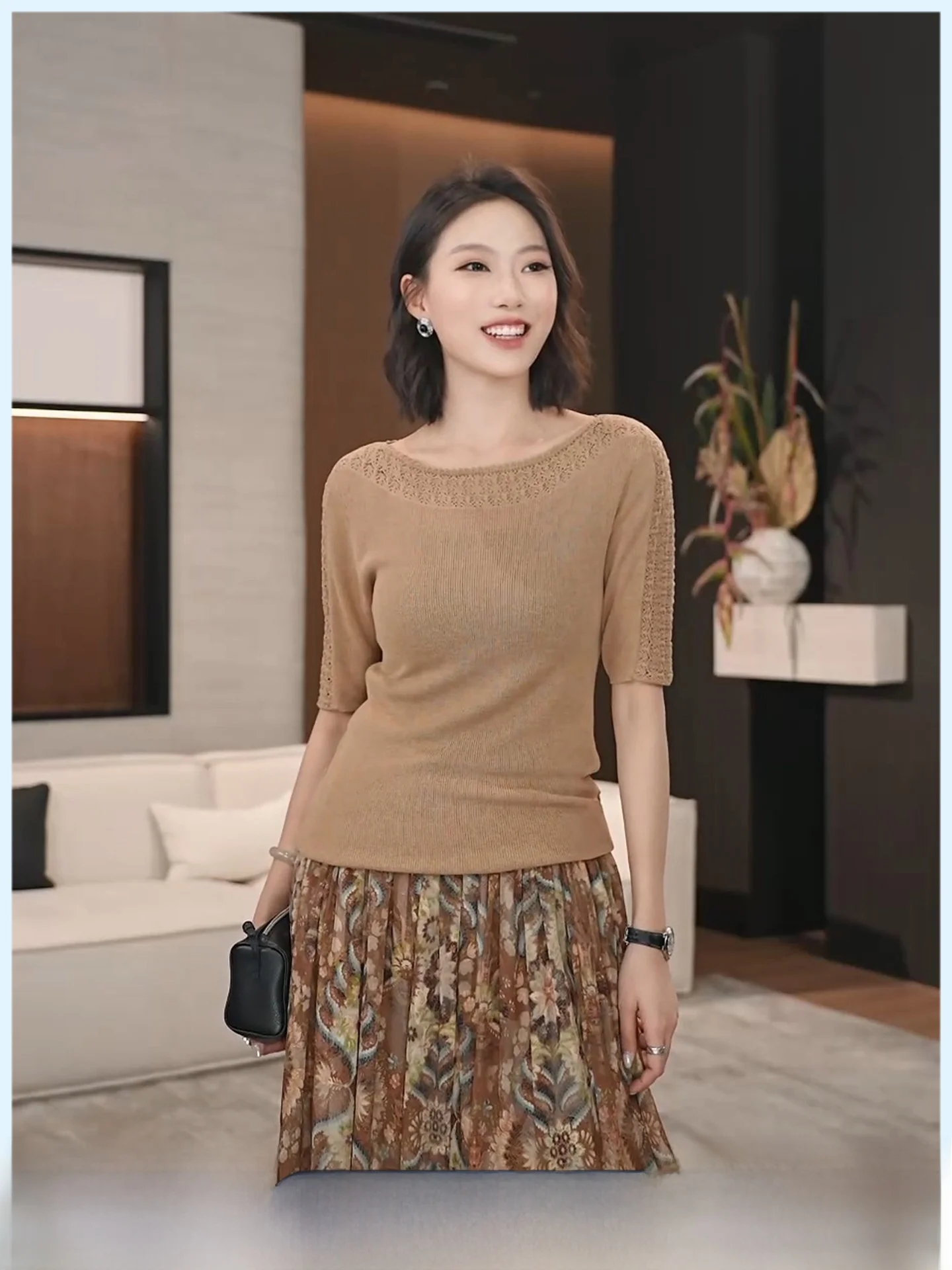 

Design Sensation Hollow out Half Sleeve Knitted Top Summer New Style Slim Fit Linen Rayon Blend Short Sleeve Women's Shirt