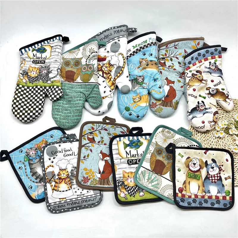2-teiliges Set Kreative Bedruckte Baumwoll-Tischsets mit Ofenhandschuhen Backhandschuh Küchenwerkzeug – Detail 1