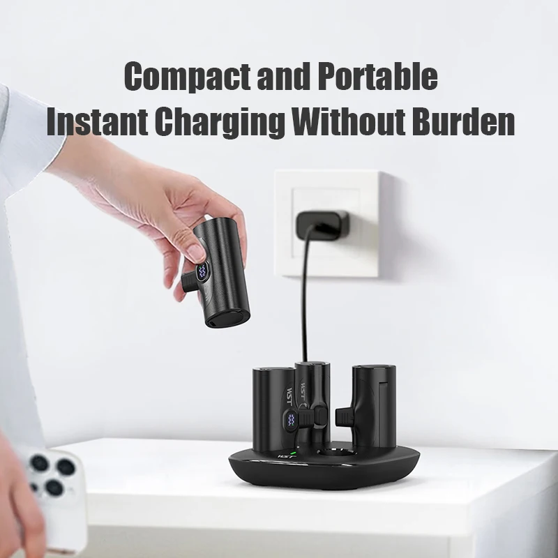 4pcs 5000mAh Mini Power Bank with Charger Station Portable PD20W Fast Charging Powerbank For iPhone 17 Samsung Xiaomi Poverbank
