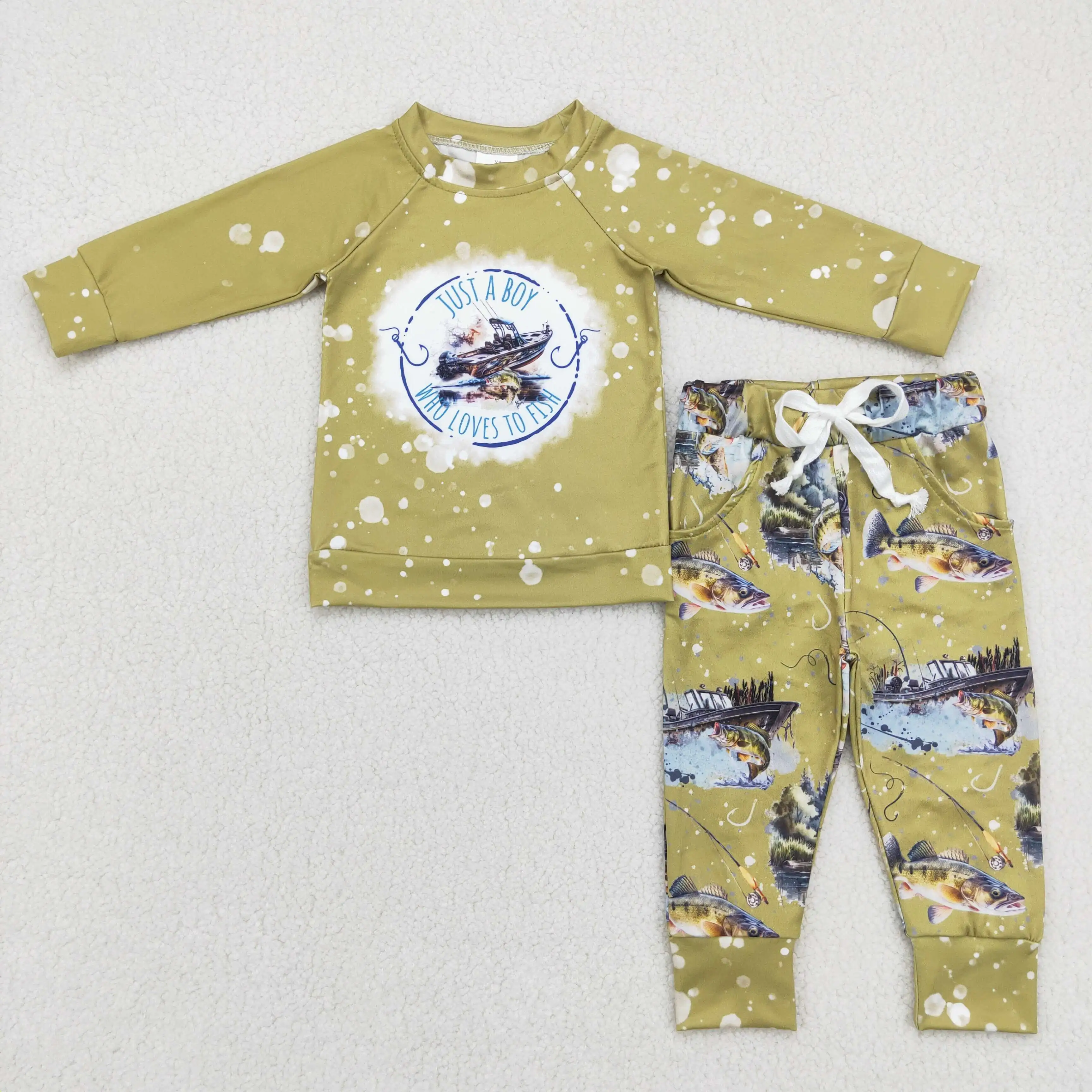 

RTS children's suit boy's letter fishing print long-sleeved trousers suit children's autumn suit