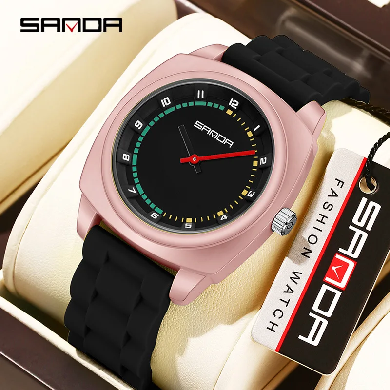 SANDA2025 new minimalist children's watch sports waterproof night light anti drop trend color collision student quartz watch