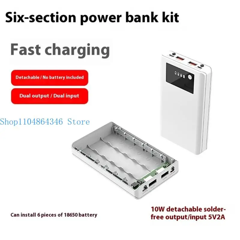652F Modular 18650 Charging Case 6 Slot ABS Housing USB Input Output Charging Support Suitable for Multiple Devices