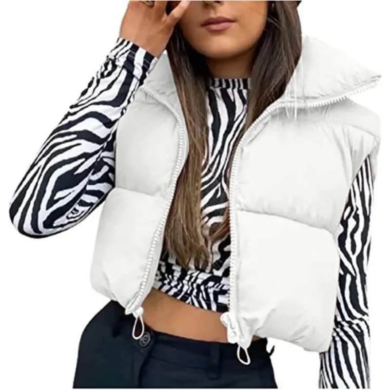 

Jacket Women Warm Sleeveless Stand Collar Zipper Coats Outwear Winter Short Warm Cotton Parka Vest