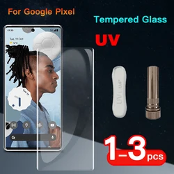 1-3PCS UV Tempered Glass For Pixel 8 7 6 Pro Full Cover Glue Curing For Google Screen Protector