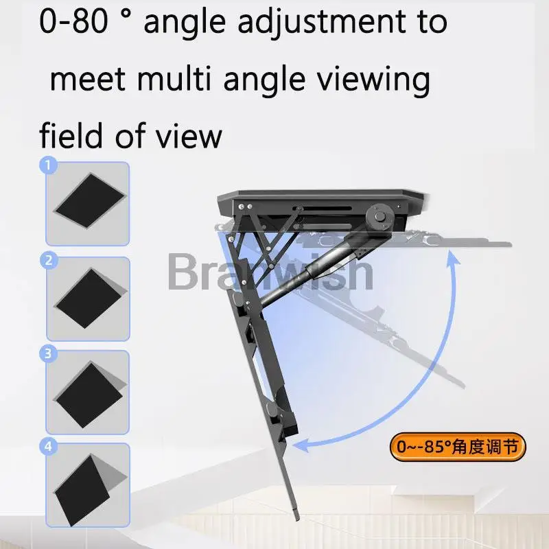 50-90" Ceiling Lift 0-85 Angle Adjust TV Rack 50kg LBS Television Wall Holder with Remote Control Monitor Support Stand For Home