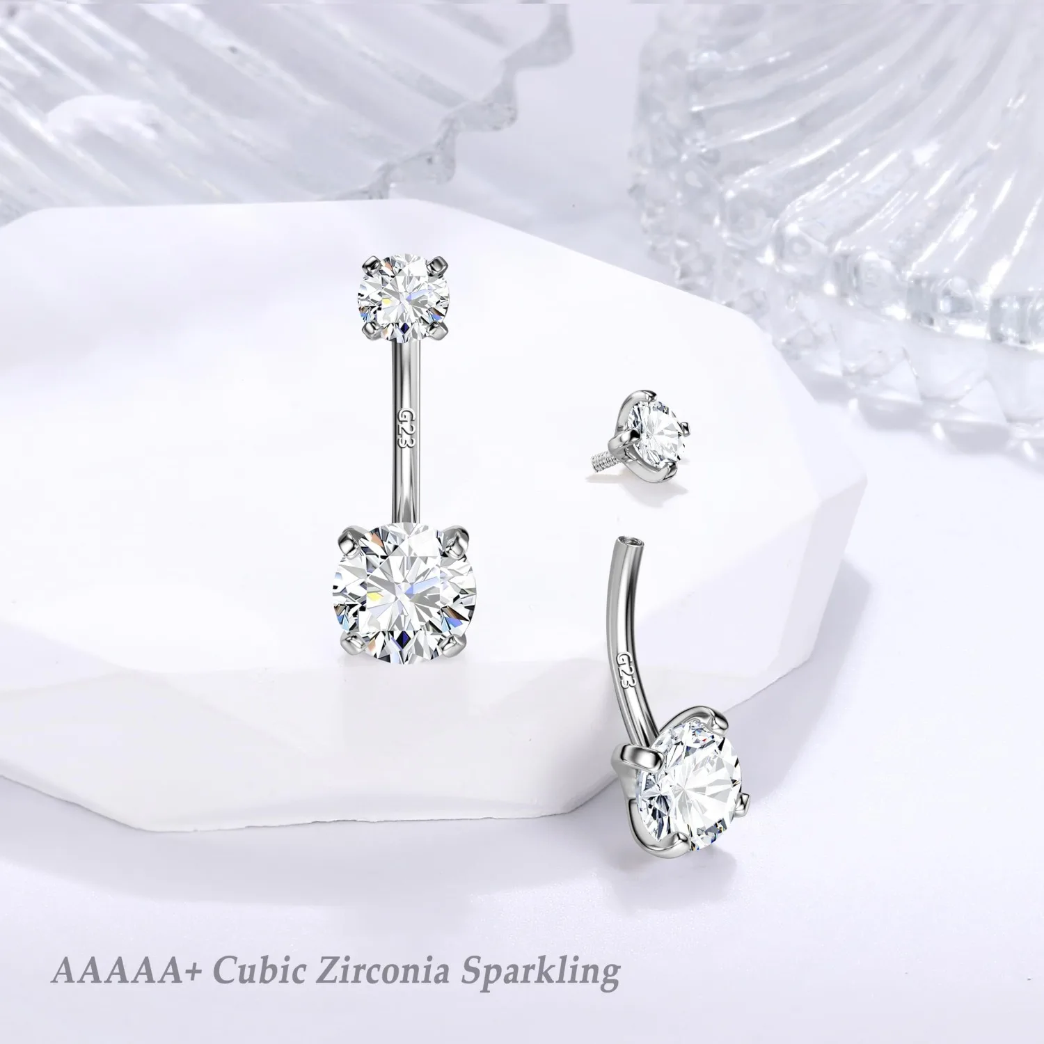 Drperfect 14G G23 Titan-Chirurgenstahl 14K vergoldete Bauchnabelringe für Damen mit Zirkonia-Nabelpiercing-Schmuck – Detail 5