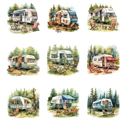 9piece Summer Driving Camping No water washing Patches Clothing DIY T-shirt Applique Iron On Stickers Thermal Stickers