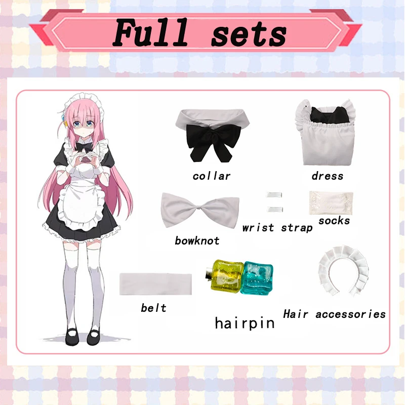 Gotou Hitori Cosplay Anime Bocchi The Rock Gotou Hitori Cosplay Kostüm Sexy Maid Uniform Kleid Perücke Frauen Halloween Kostüme