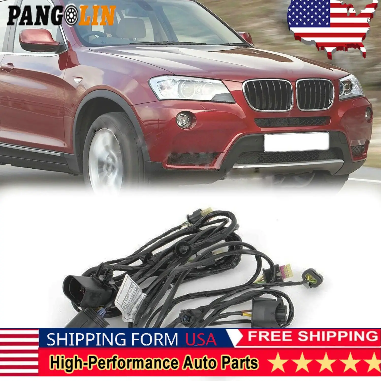 PANGOLIN 1Pc Front Bumper Parking Sensor Wiring Harness Set For BMW X3 F25 06/2009-08/2017 61129304728 Car Accessories Parts