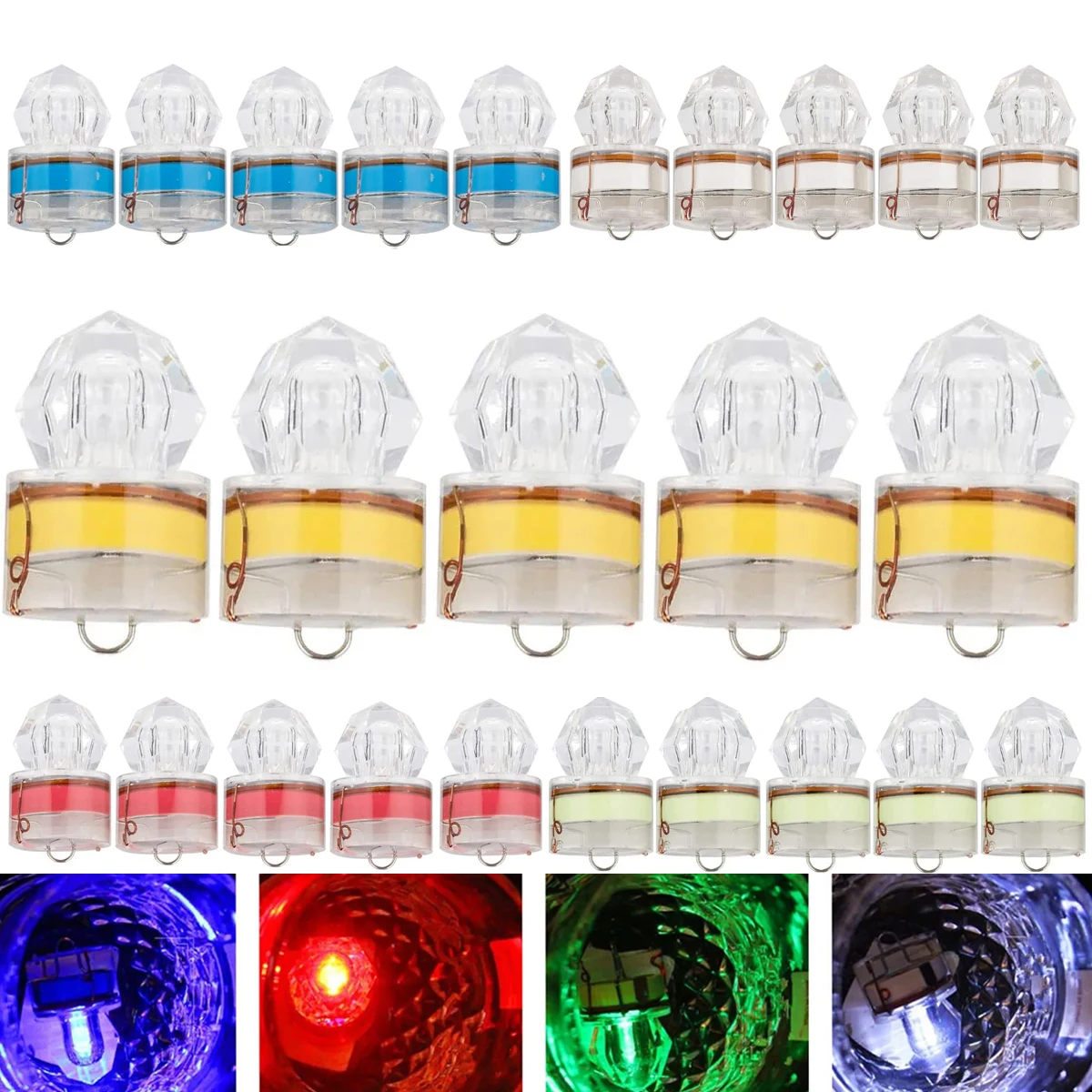 

10Pc Mini LED ABS Fishing Bait Light Squid Deep Drop Multicolor Waterproof Underwater Fish Lure Lamp Lights White Green Red Blue