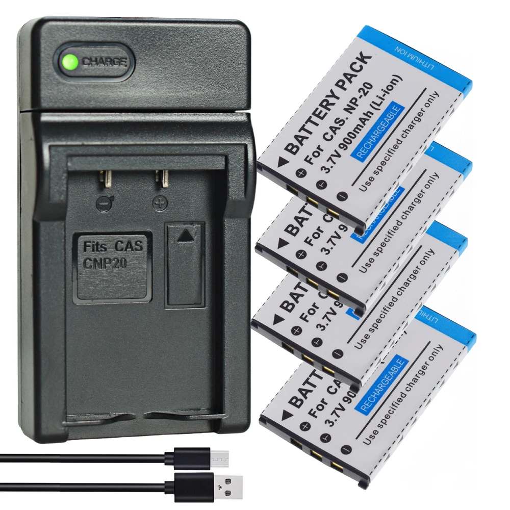 4Pcs NP-20 NP20 CNP-20 Battery + Slim Charger for Casio Exilim EX-Z60 EX-Z65 EX-Z70 EX-Z75